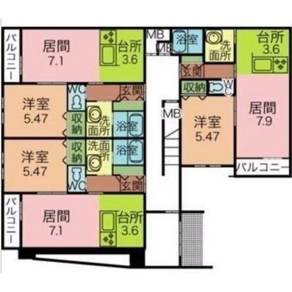 函館市五稜郭町のマンションの間取り