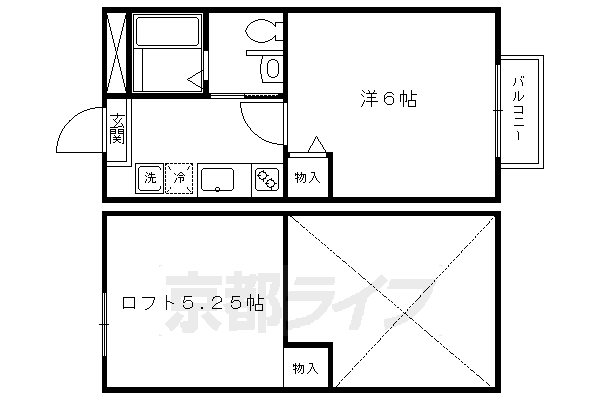 京都市左京区北白川下池田町のマンションの間取り