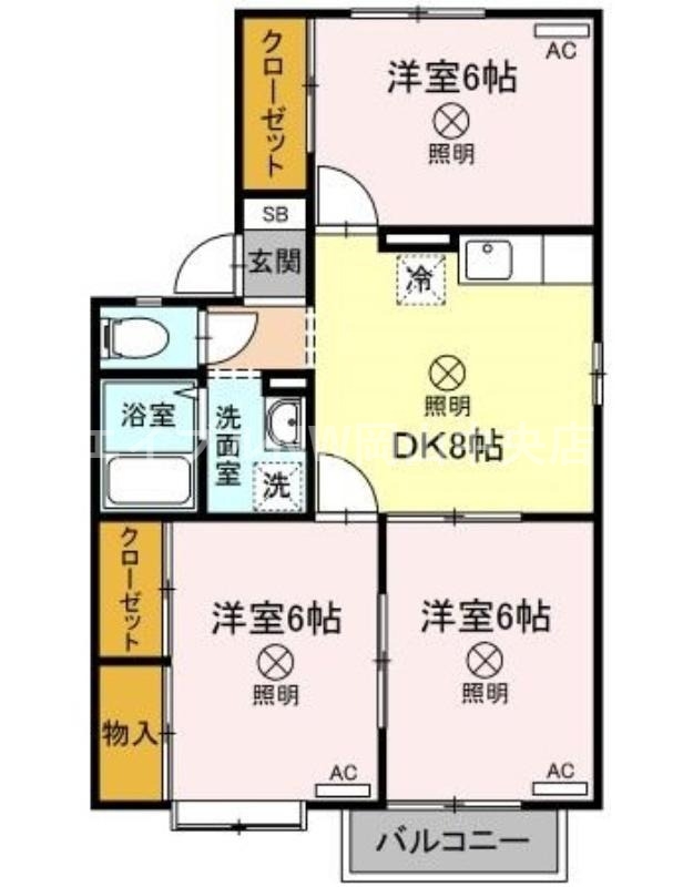 岡山市北区花尻ききょう町のアパートの間取り