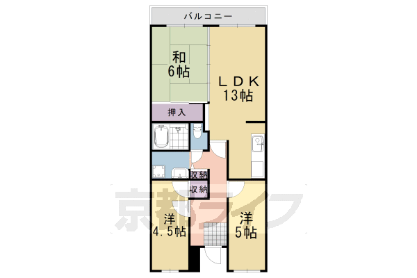 亀岡市千代川町小川のマンションの間取り