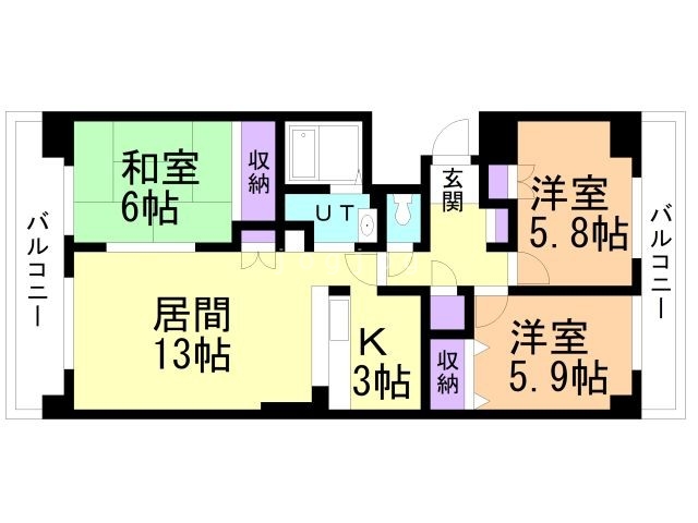 札幌市厚別区厚別中央二条のマンションの間取り