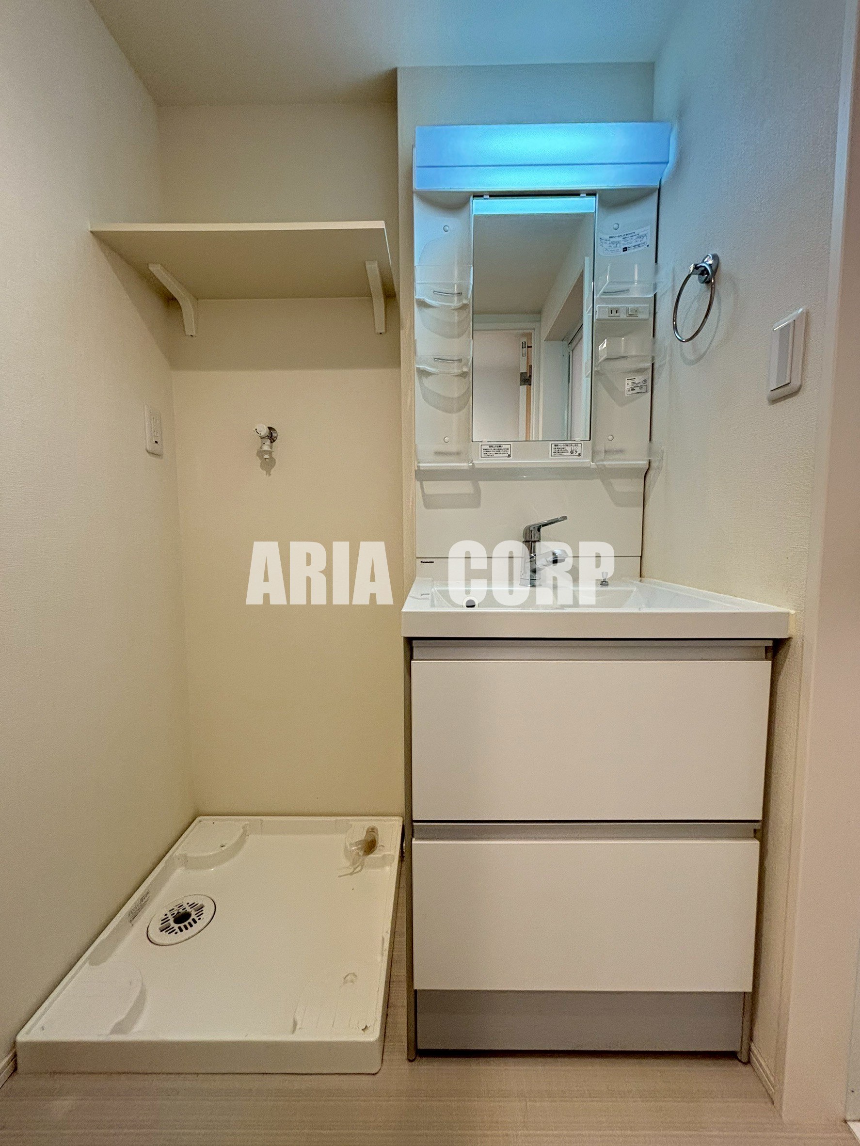 洗面設備　独立洗面台はシャワーヘッドタイプで洗髪や手入れに◎です