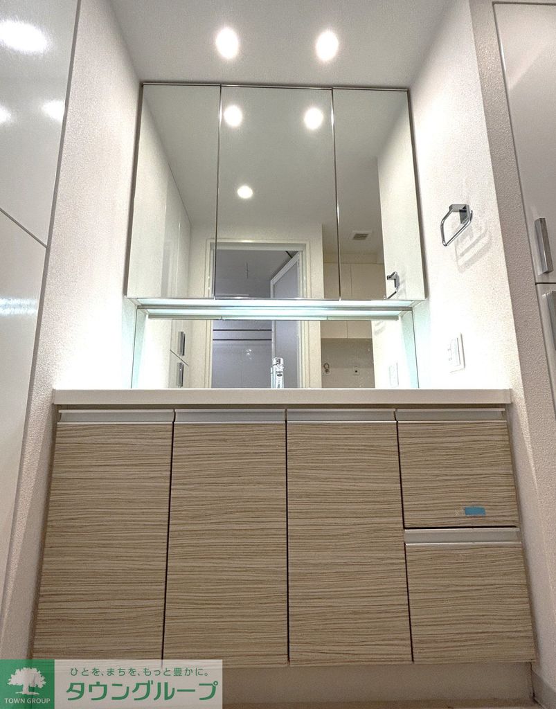 洗面設備　３面鏡収納タイプ洗面化粧台（クリーニング前）