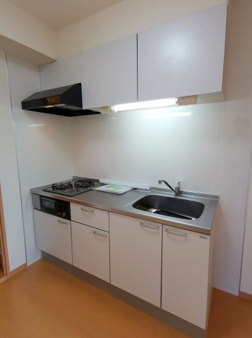 キッチン　２口ガスコンロ、グリル付きのシステムキッチン