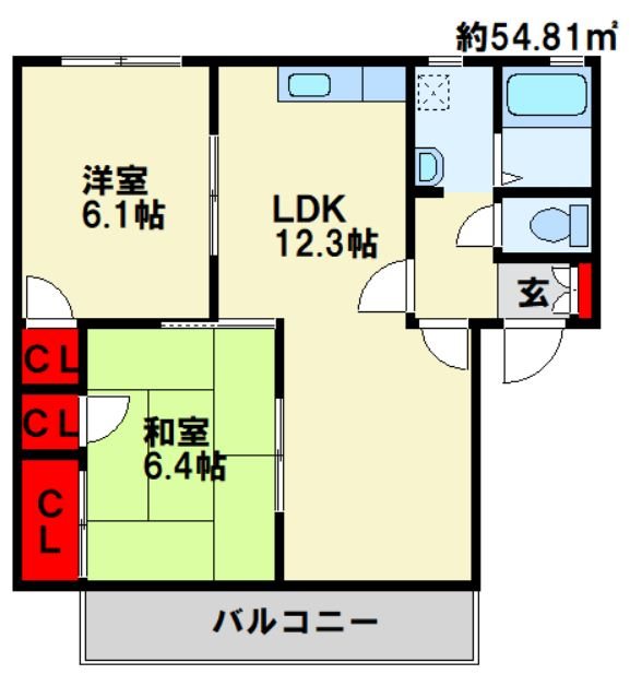 ＪＲ筑豊本線 本城駅 徒歩25分 2階建 築33年の間取り写真