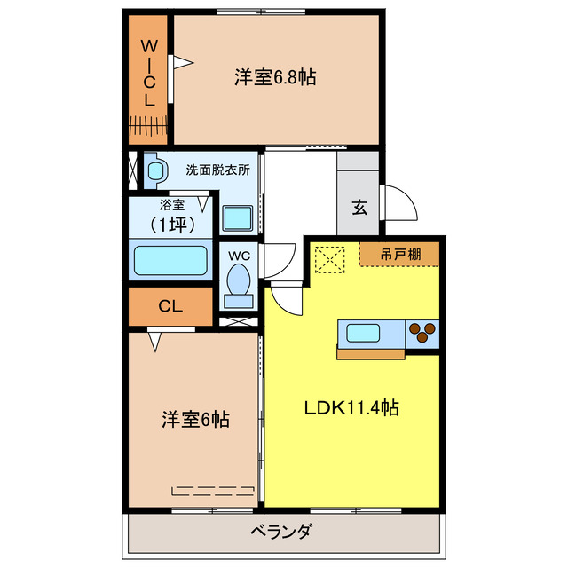 各務原市蘇原花園町のアパートの間取り