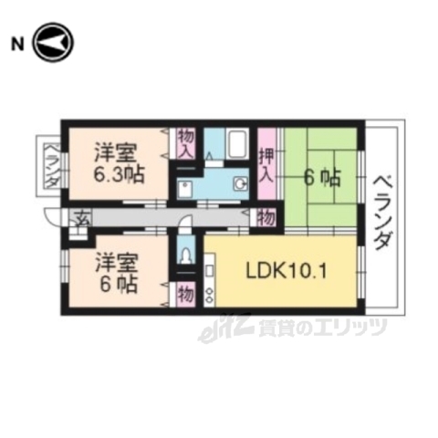 京都市山科区東野中井ノ上町のマンションの間取り