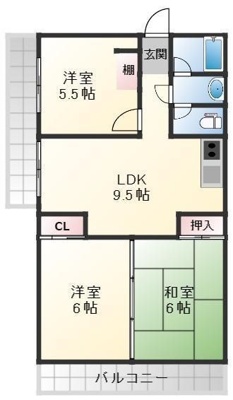 姫路市新在家中の町のマンションの間取り