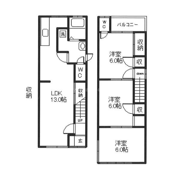 【加古川町河原貸家の間取り】