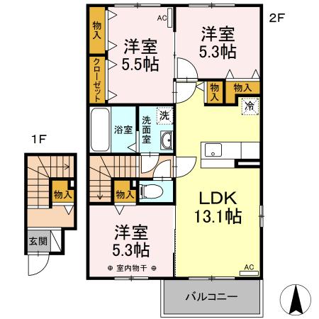 リュ　クレール　Ａ棟の間取り