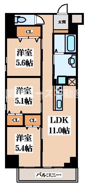 東大阪市足代北のマンションの間取り