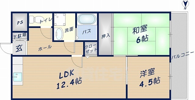 東大阪市吉田本町のマンションの間取り