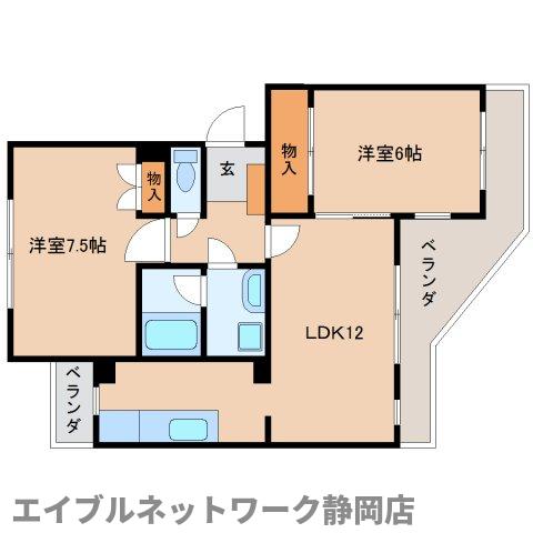 静岡市駿河区丸子新田のマンションの間取り