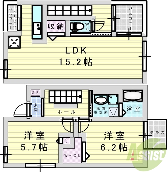 摂津市別府のアパートの間取り