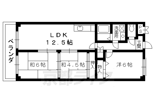 京都市左京区修学院沖殿町のマンションの間取り