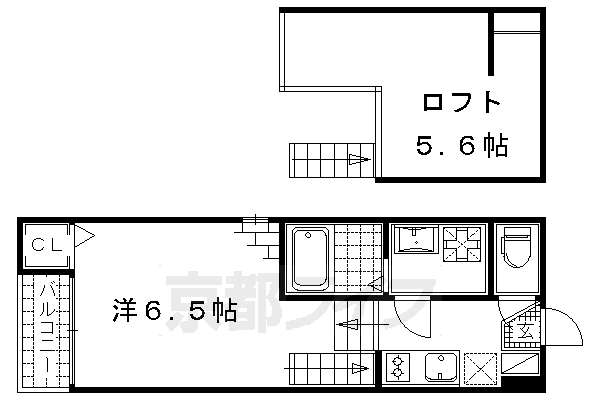 京都市伏見区深草大亀谷西寺町のアパートの間取り