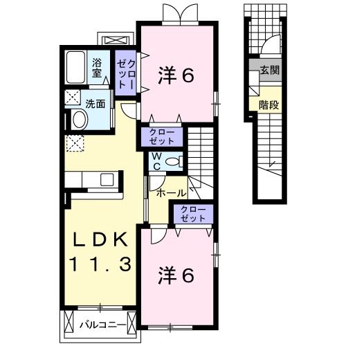 遠賀郡岡垣町野間南のアパートの間取り