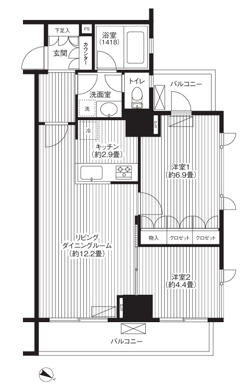 小田急線 参宮橋駅 徒歩5分 15階建 築21年の間取り写真