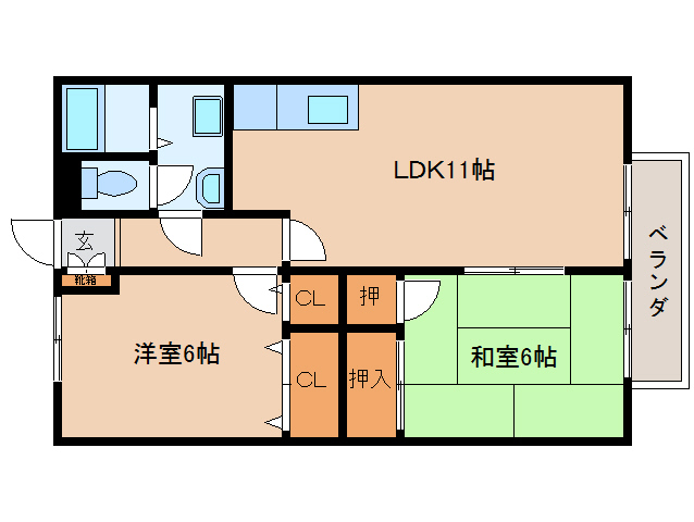 大和高田市大中南町のアパートの間取り