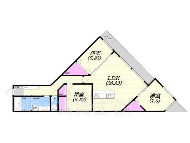 西宮市苦楽園三番町のマンションの間取り