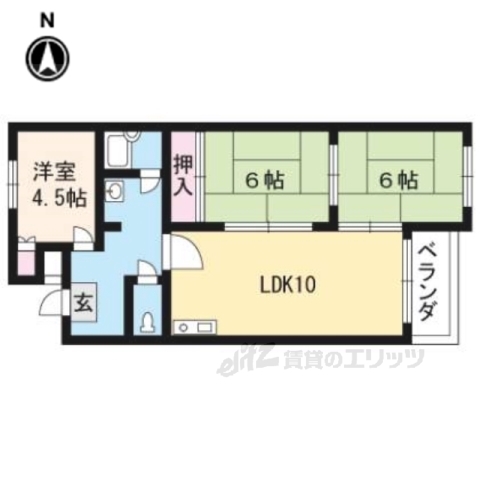 京都市右京区嵯峨広沢御所ノ内町のマンションの間取り