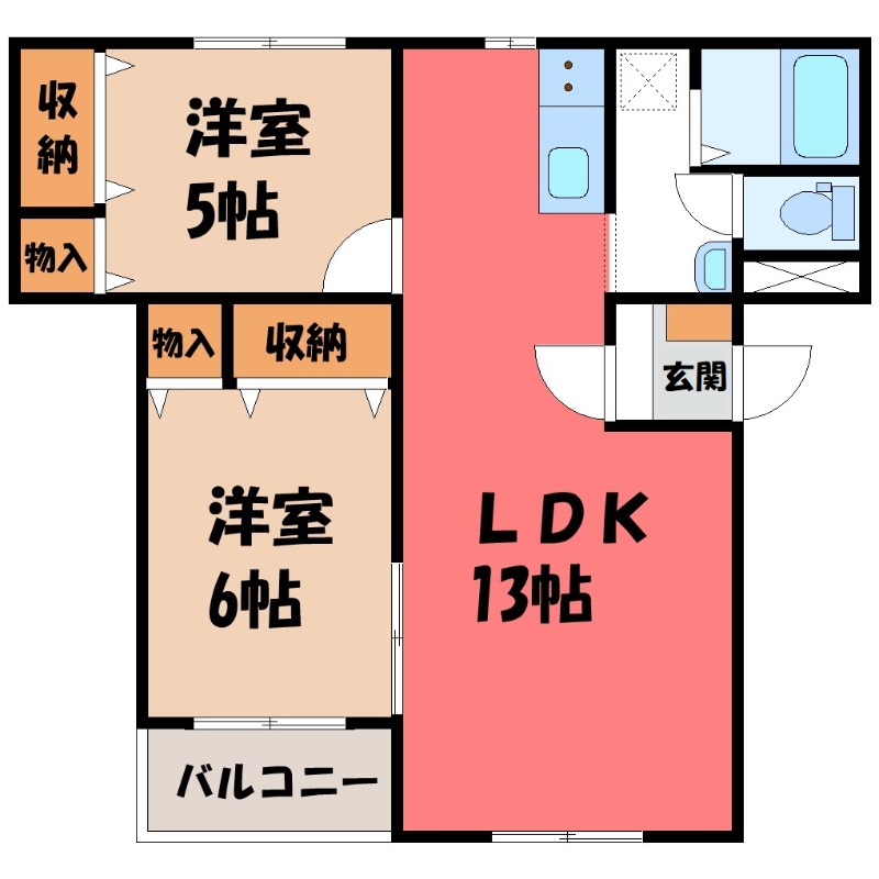 下都賀郡壬生町大字安塚のマンションの間取り