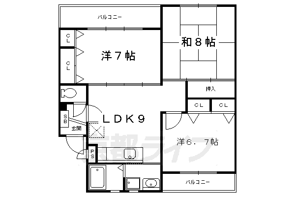 京都市伏見区羽束師菱川町のマンションの間取り