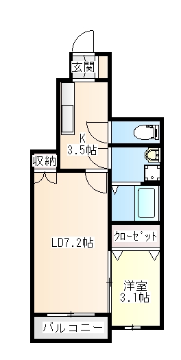 仙台市若林区なないろの里のアパートの間取り