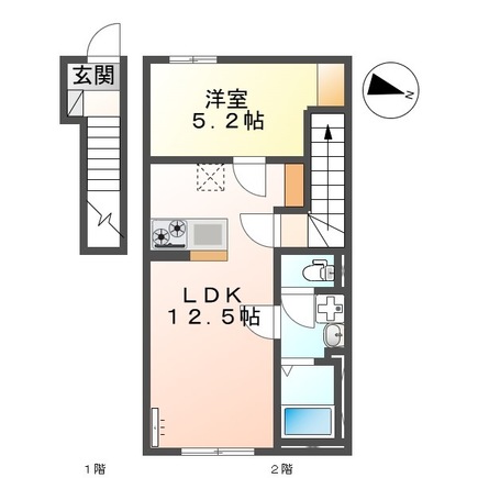 リバーヒルズ渡橋町1LDKの間取り写真