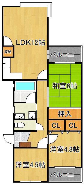 ＪＲ鹿児島本線 折尾駅 バス乗車時間：19分 最寄りバス停で下車 徒歩7分 5階建 築43年の間取り写真