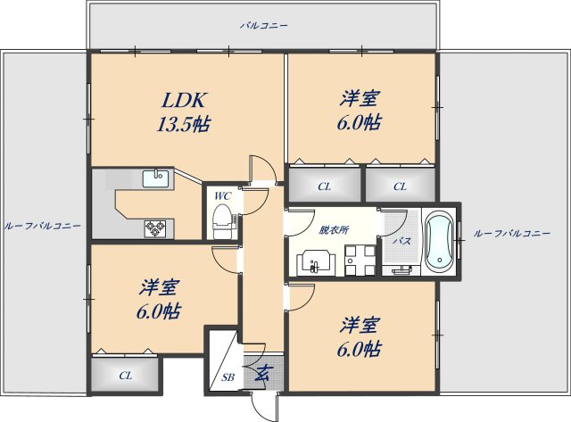 八尾市南亀井町のマンションの間取り