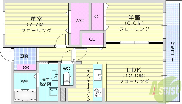 名取市美田園のマンションの間取り