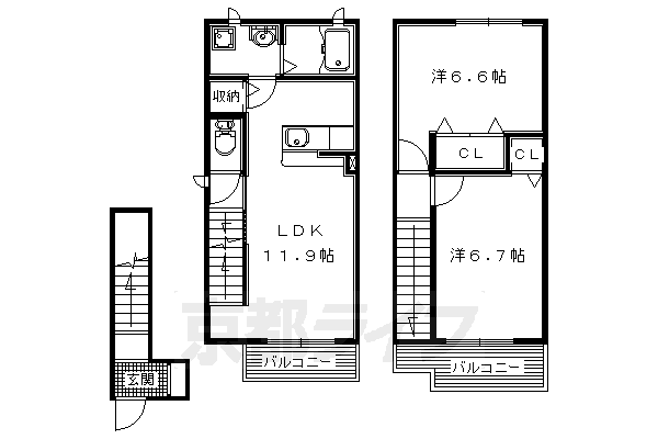 枚方市茄子作のアパートの間取り