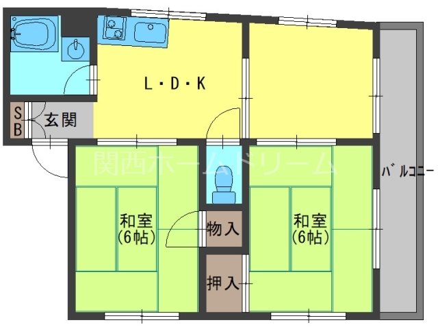 寝屋川市美井元町のマンションの間取り