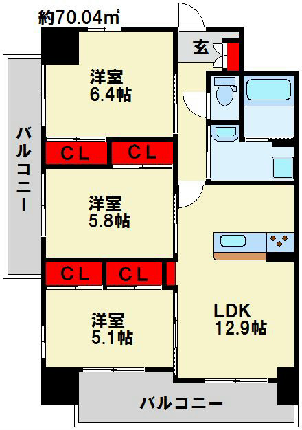 北九州市八幡東区昭和のマンションの間取り