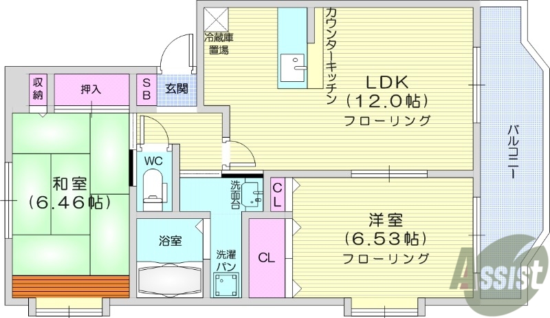 仙台市青葉区落合のアパートの間取り