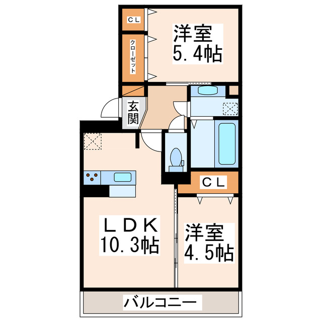 熊本市西区蓮台寺のアパートの間取り