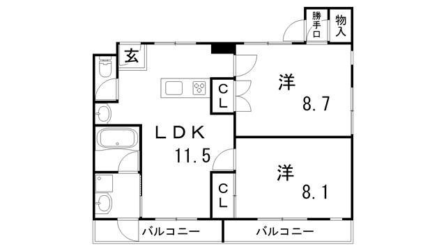 神戸市長田区雲雀ケ丘のマンションの間取り