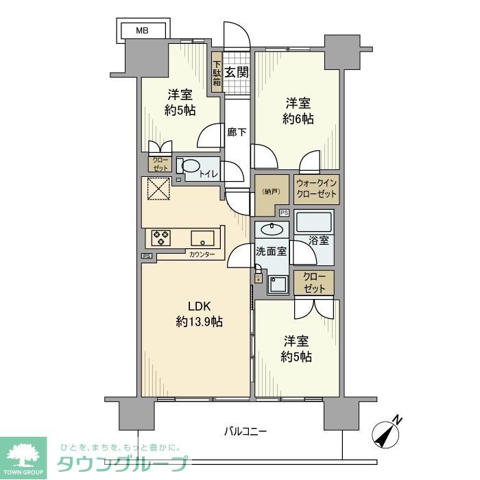 狭山市入間川のマンションの間取り