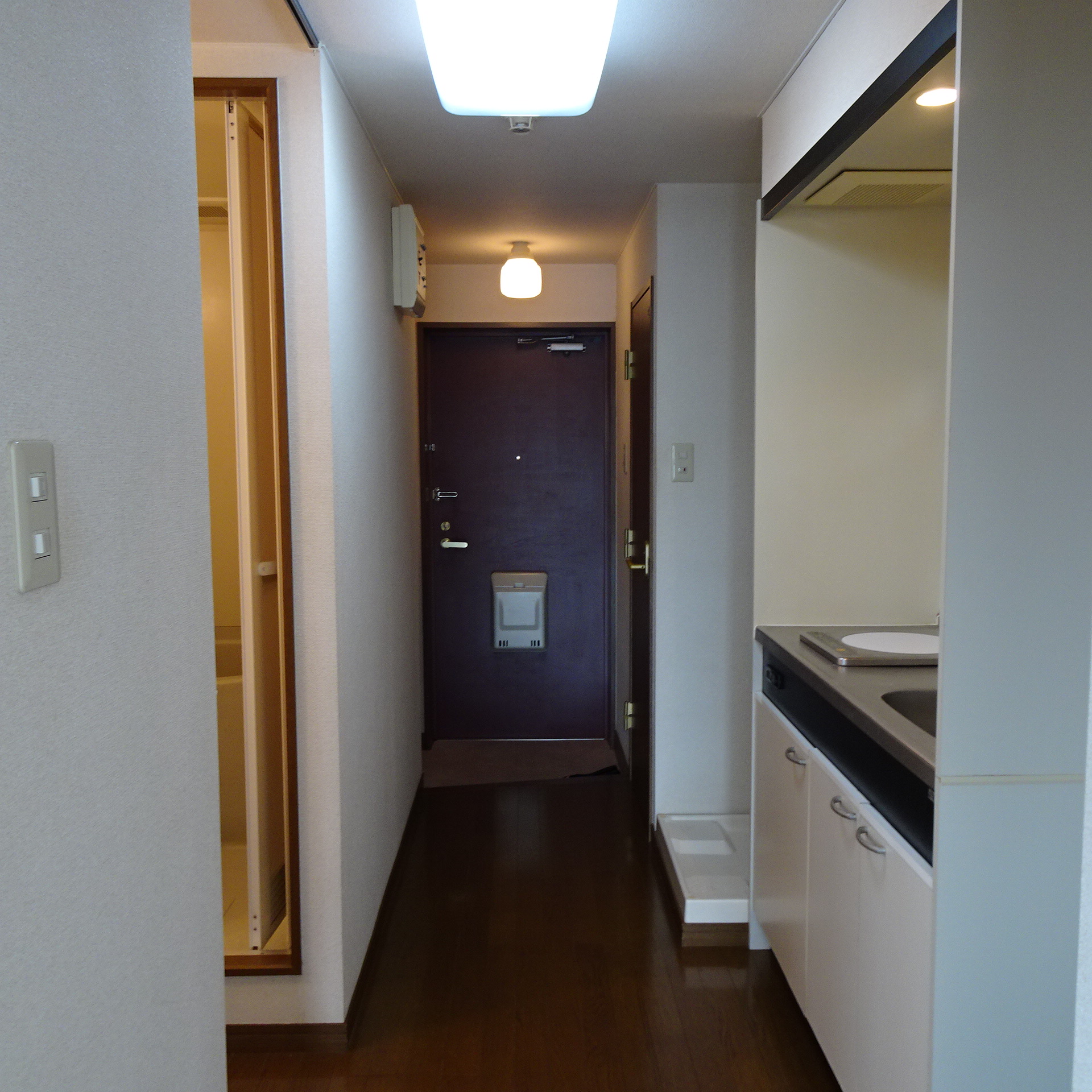 玄関　玄関を開けると東からの明るい陽射し
