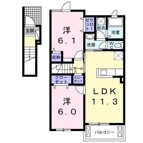 仙台市太白区佐保山のアパートの間取り