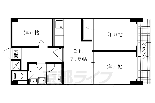 京都市山科区竹鼻地蔵寺南町のマンションの間取り