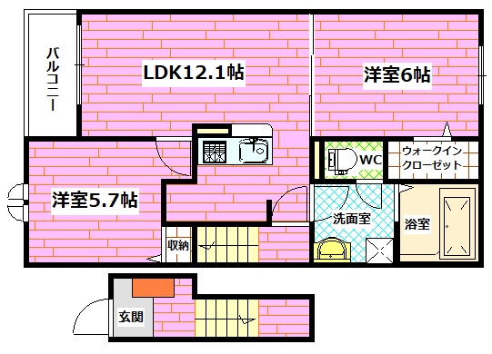 【安芸郡熊野町萩原のアパートの間取り】