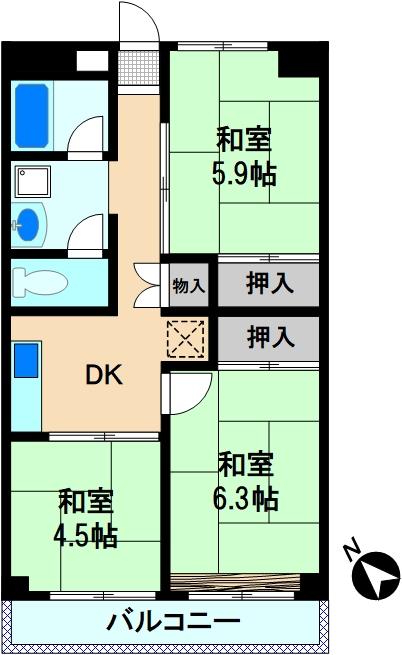 鹿島田グリーンハイツ　2号棟の間取り