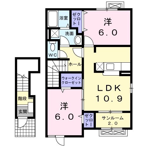 敦賀市野神のアパートの間取り