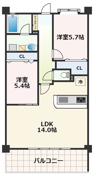 熊本市中央区新町のマンションの間取り