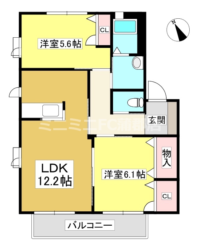 蒲郡市三谷北通のアパートの間取り