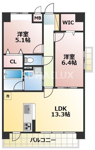 熊本市北区清水東町のマンションの間取り