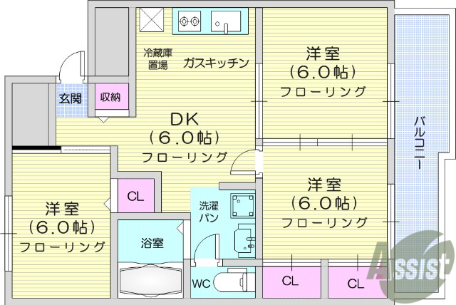 仙台市若林区南小泉のマンションの間取り