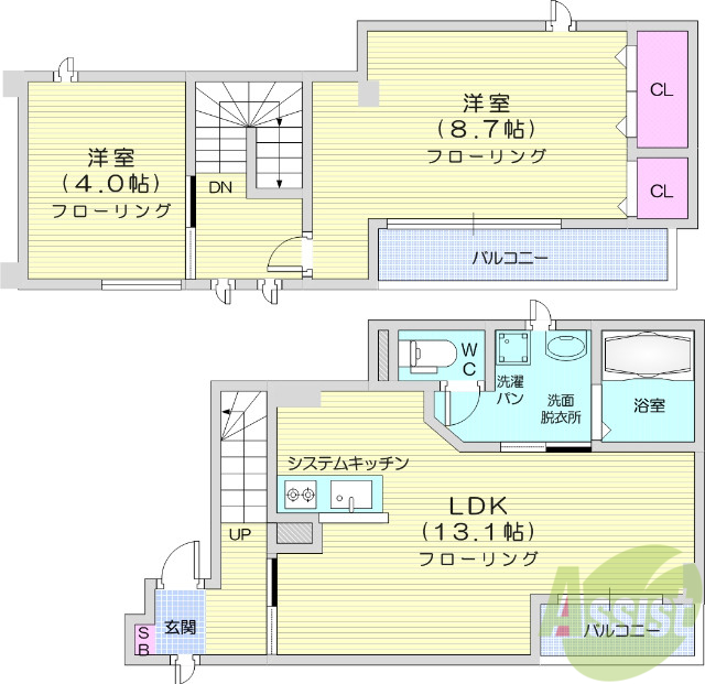宮城県仙台市青葉区上杉１（マンション）の賃貸物件の間取り